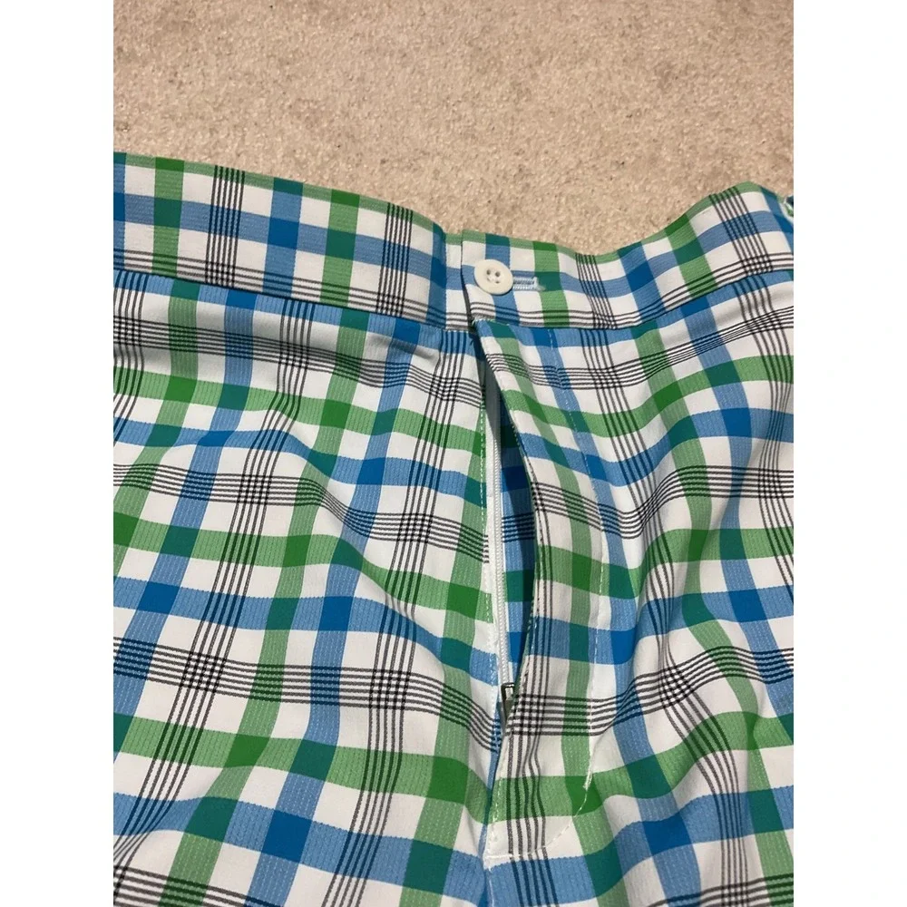 Nike Dri Fit Golf Shorts 42 Mens Blue Green Plaid Performance Stretch Lightweigh